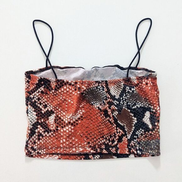 Women's Snakeskin Spaghetti Strap Crop Top Shein Shirt Red Black Small Stretch - Picture 4 of 5